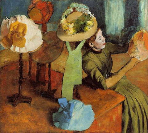 reproductie Chez la modiste van Edgar Degas